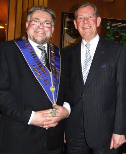 Compere John Pye with Centenary President Geoffrey Newton.