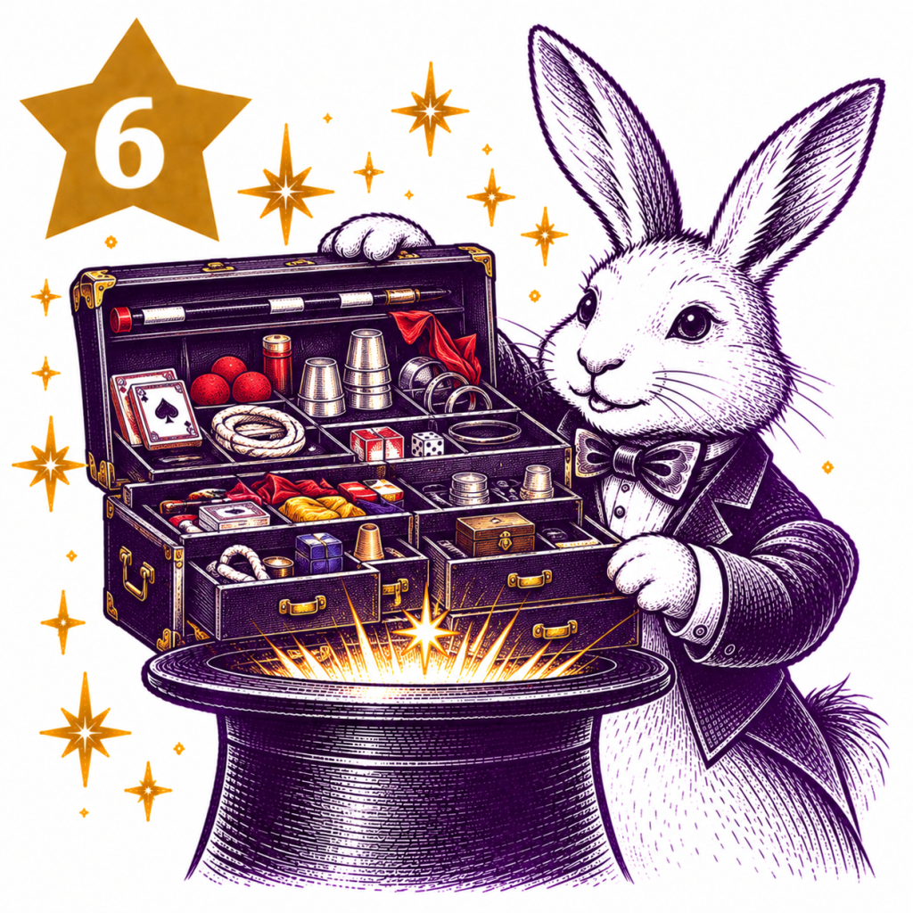 Rabbit magician with storage cases and boxes for magic props